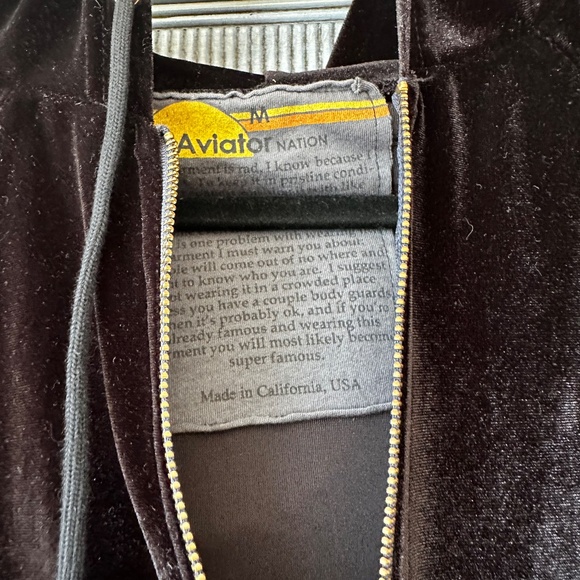 Aviator Nation Black Velvet Striped Zip Up Hoodie Size M - Picture 10 of 12